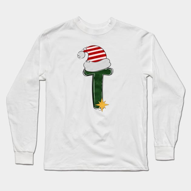 Letter T - Christmas Letter Long Sleeve T-Shirt by Pop Cult Store